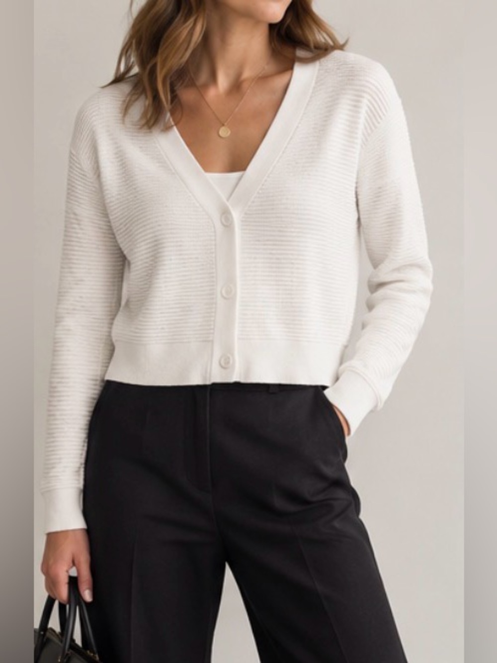 ❤️Wilfred Cropped V-Neck Ribbed Button Cardigan